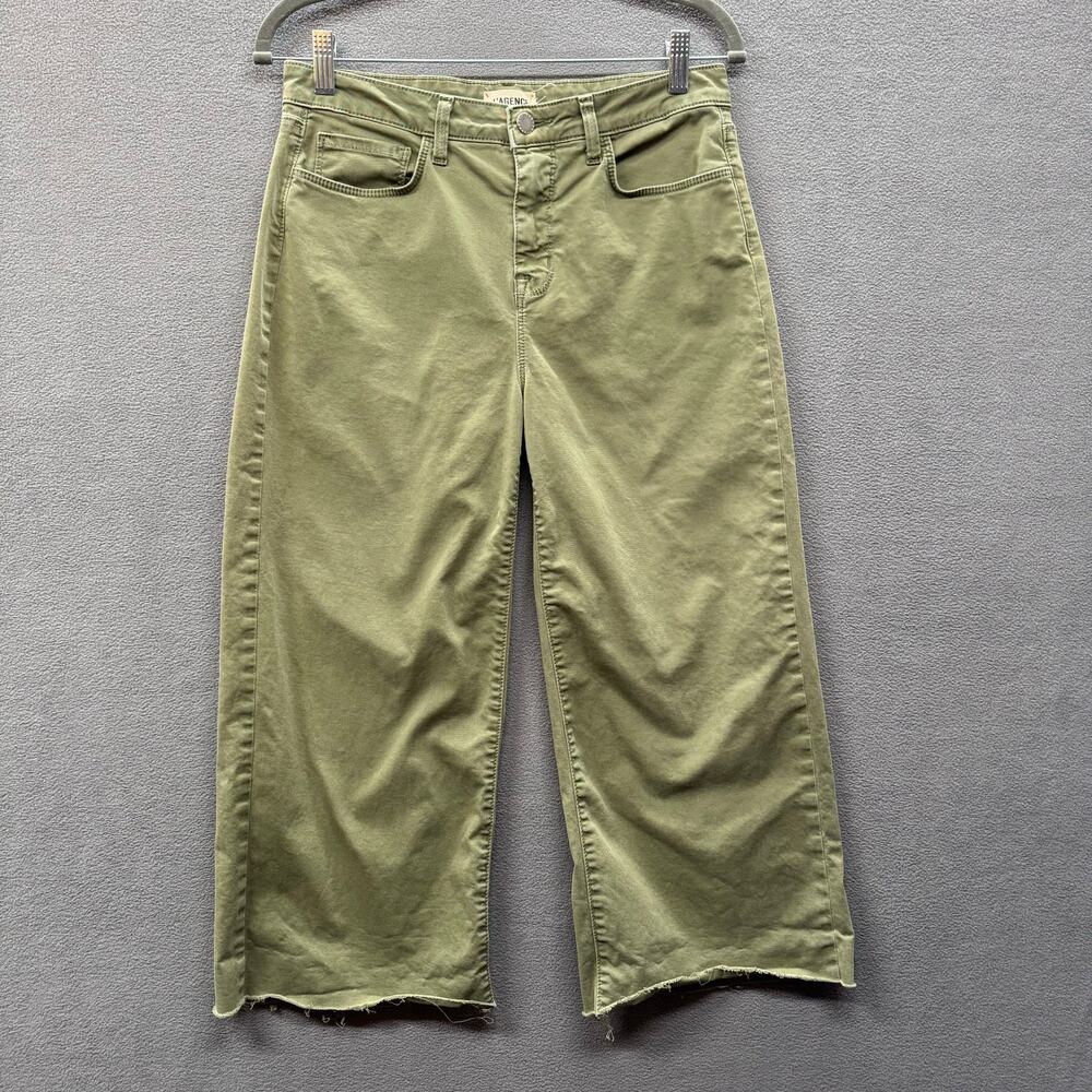 L'Agence Danica Wide Leg‎ High Rise Brigade Pant Womens 29 Green Raw Hem Crop